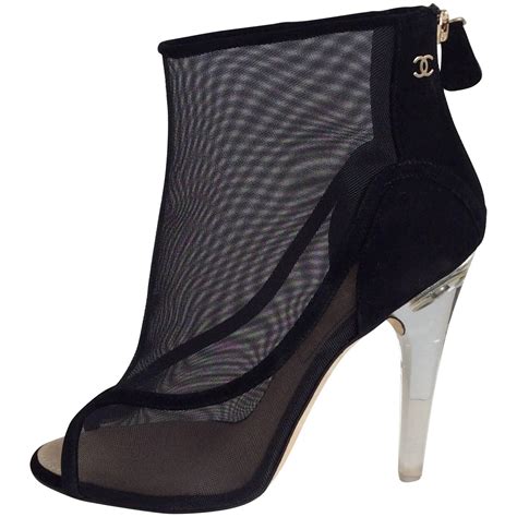 chanel black mesh booties